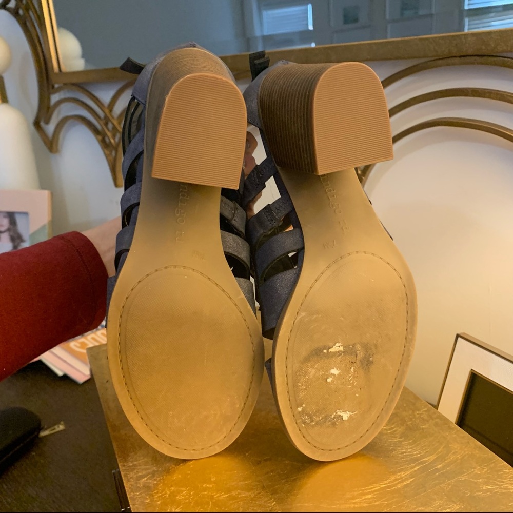New Indigo Rd. Blue Open Sandal 7.5” M Block Heel Back Zipper - Picture 3 of 8